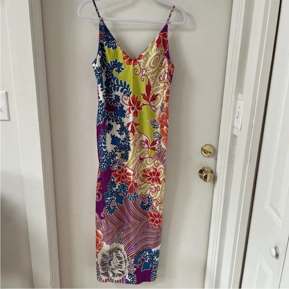 Natori Multicolor Tropical Florals Satin Silky Long Slip Nightgown Sleep size M - Picture 1 of 4